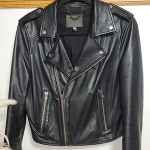 Genuine Leather Biker Jacket Women Sheepskin Pre-owned